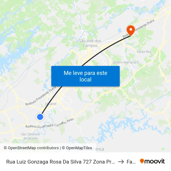Rua Luiz Gonzaga Rosa Da Silva 727 Zona Preferencial 02 - Zap 2 A Jacareí - São Paulo 12323-370 Brasil to Fatec - Sjc map