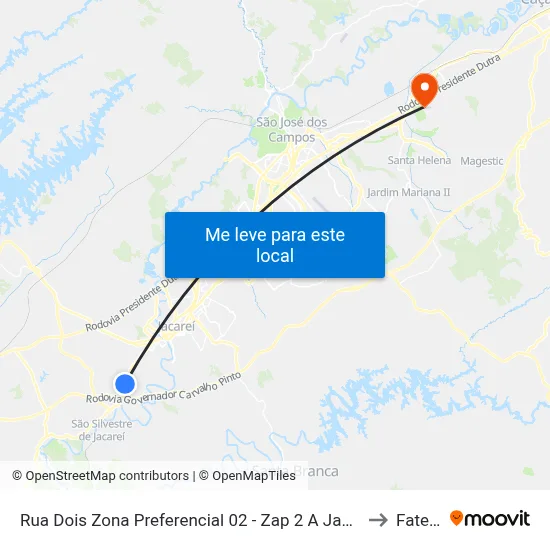 Rua Dois Zona Preferencial 02 - Zap 2 A Jacareí - São Paulo 12323-710 Brasil to Fatec - Sjc map
