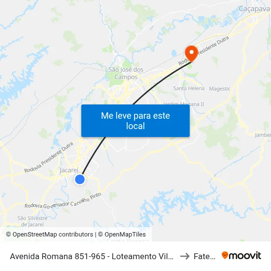 Avenida Romana 851-965 - Loteamento Vila Romana Jacareí - SP Brasil to Fatec - Sjc map