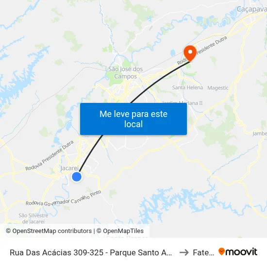 Rua Das Acácias 309-325 - Parque Santo Antonio Jacareí - SP 12309-570 Brasil to Fatec - Sjc map