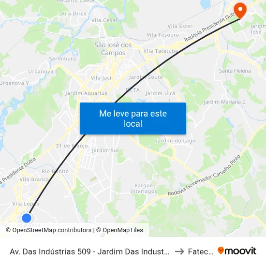 Av. Das Indústrias 509 - Jardim Das Industrias Jacareí - SP Brasil to Fatec - Sjc map
