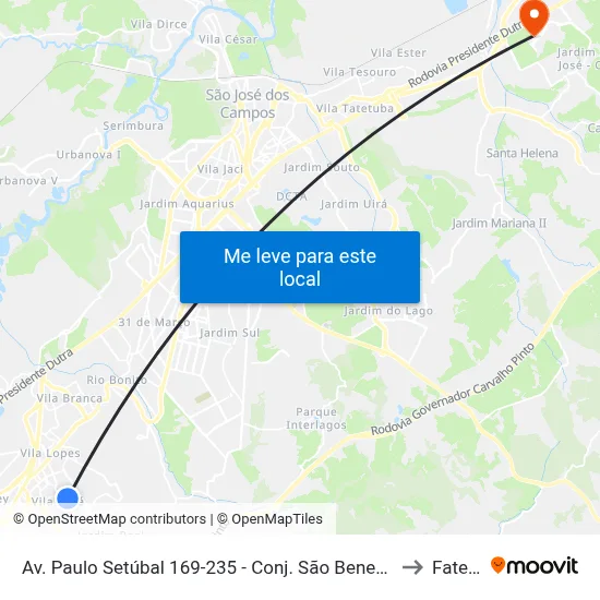 Av. Paulo Setúbal 169-235 - Conj. São Benedito Jacareí - SP 12310-150 Brasil to Fatec - Sjc map
