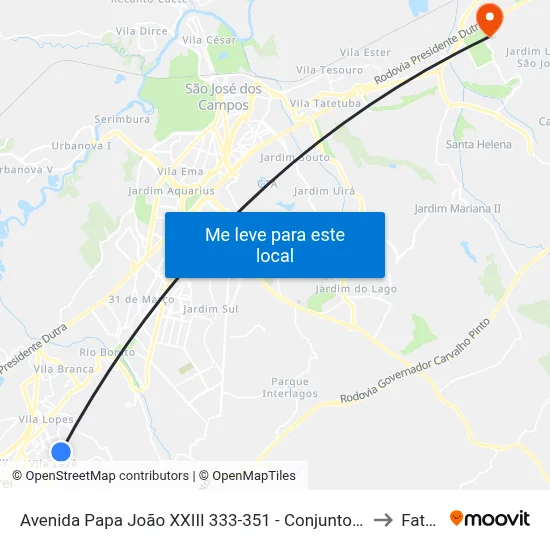 Avenida Papa João XXIII 333-351 - Conjunto São Benedito Jacareí - SP 12310-090 Brasil to Fatec - Sjc map