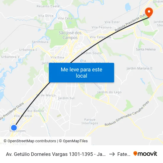 Av. Getúlio Dorneles Vargas 1301-1395 - Jardim California Jacareí - SP Brasil to Fatec - Sjc map