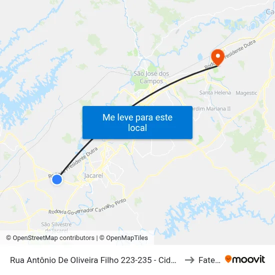 Rua Antônio De Oliveira Filho 223-235 - Cidade Nova Jacareí Jacareí - SP Brasil to Fatec - Sjc map