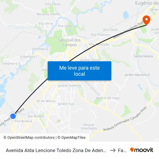 Avenida Alda Lencione Toledo Zona De Adensamento Controlado (Zac - Meia Lua) Jacareí - São Paulo Brasil to Fatec - Sjc map