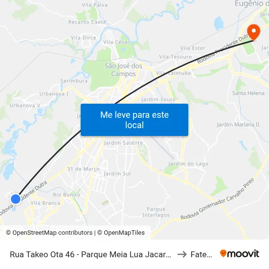 Rua Takeo Ota 46 - Parque Meia Lua Jacareí - SP 12335-270 Brasil to Fatec - Sjc map
