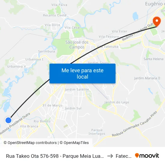 Rua Takeo Ota 576-598 - Parque Meia Lua Jacareí - SP Brasil to Fatec - Sjc map