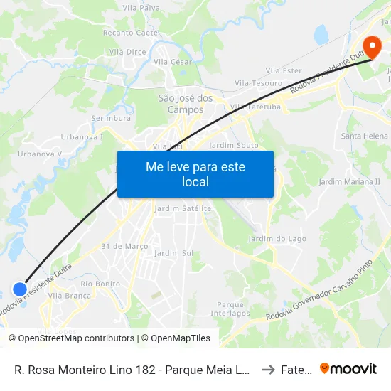 R. Rosa Monteiro Lino 182 - Parque Meia Lua Jacareí - SP 12335-110 Brasil to Fatec - Sjc map