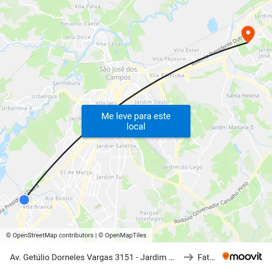 Av. Getúlio Dorneles Vargas 3151 - Jardim Marcondes Jacareí - SP 12305-010 Brasil to Fatec - Sjc map