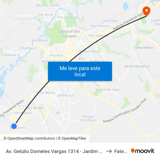 Av. Getúlio Dorneles Vargas 1314 - Jardim California Jacareí - SP Brasil to Fatec - Sjc map