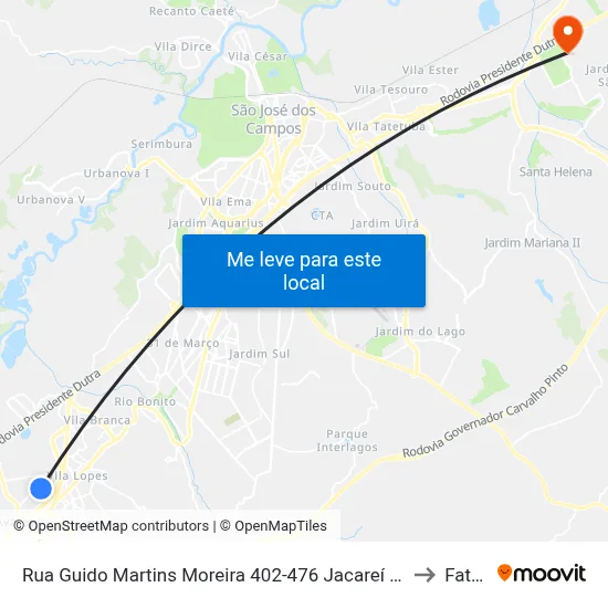 Rua Guido Martins Moreira 402-476 Jacareí - SP 12328-340 República Federativa Do Brasil to Fatec - Sjc map