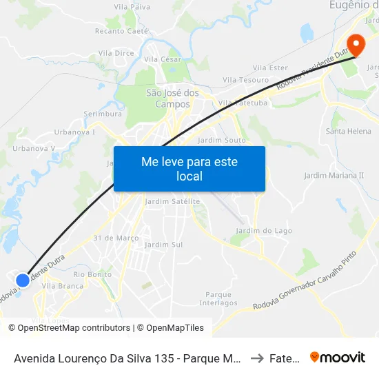 Avenida Lourenço Da Silva 135 - Parque Meia Lua Jacareí - SP Brasil to Fatec - Sjc map