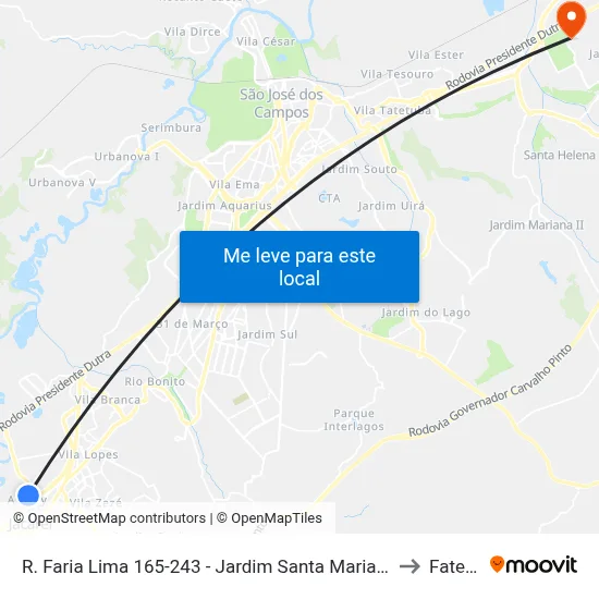 R. Faria Lima 165-243 - Jardim Santa Maria Jacareí - SP 12328-070 Brasil to Fatec - Sjc map