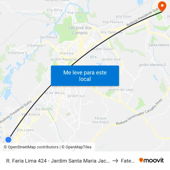 R. Faria Lima 424 - Jardim Santa Maria Jacareí - SP 12328-070 Brasil to Fatec - Sjc map