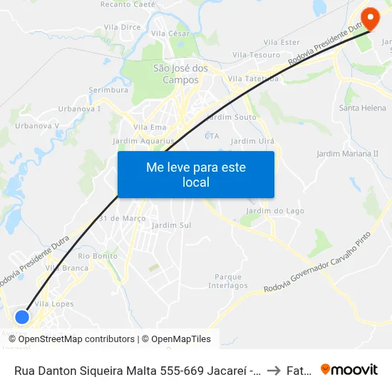 Rua Danton Siqueira Malta 555-669 Jacareí - SP 12328-400 República Federativa Do Brasil to Fatec - Sjc map