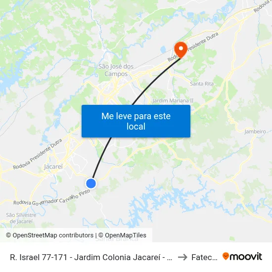 R. Israel 77-171 - Jardim Colonia Jacareí - SP 12315-210 Brasil to Fatec - Sjc map