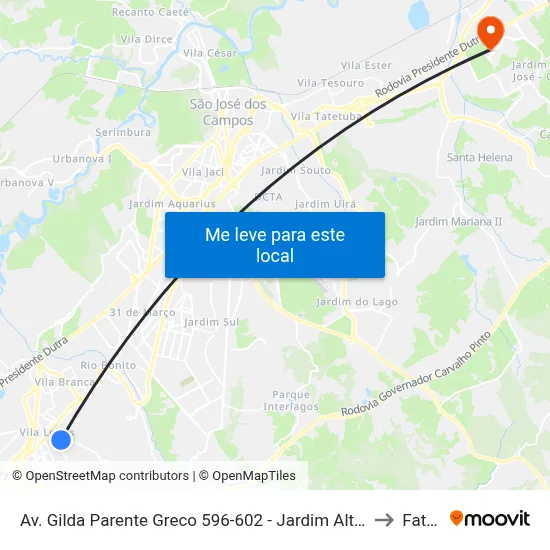 Av. Gilda Parente Greco 596-602 - Jardim Altos De Santana II Jacareí - SP 12306-766 Brasil to Fatec - Sjc map