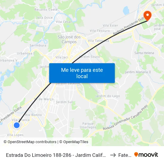 Estrada Do Limoeiro 188-286 - Jardim Califórnia Jacareí - SP 12305-810 Brasil to Fatec - Sjc map