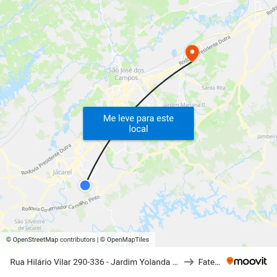 Rua Hilário Vilar 290-336 - Jardim Yolanda Jacareí - SP 12316-020 Brasil to Fatec - Sjc map