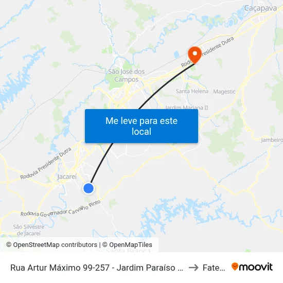Rua Artur Máximo 99-257 - Jardim Paraíso Jacareí - SP 12316-300 Brasil to Fatec - Sjc map
