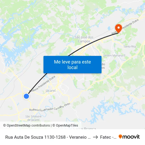 Rua Auta De Souza 1130-1268 - Veraneio Ijal SP Brasil to Fatec - Sjc map