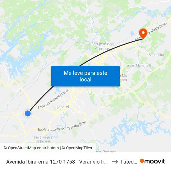 Avenida Ibirarema 1270-1758 - Veraneio Irajá Jacareí - SP Brasil to Fatec - Sjc map