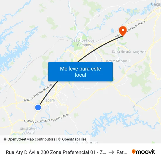 Rua Ary D Ávila 200 Zona Preferencial 01 - Zap 1 Jacareí - São Paulo 12323 Brasil to Fatec - Sjc map
