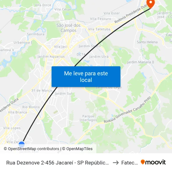 Rua Dezenove 2-456 Jacareí - SP República Federativa Do Brasil to Fatec - Sjc map