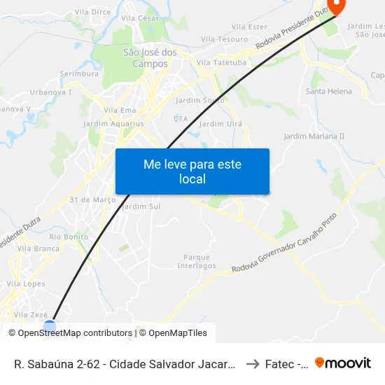 R. Sabaúna 2-62 - Cidade Salvador Jacareí - SP Brasil to Fatec - Sjc map