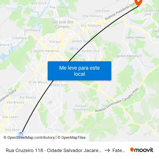 Rua Cruzeiro 118 - Cidade Salvador Jacareí - SP 12312-160 Brasil to Fatec - Sjc map