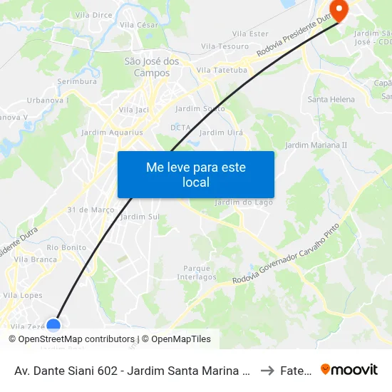 Av. Dante Siani 602 - Jardim Santa Marina Jacareí - SP 12312-420 Brasil to Fatec - Sjc map