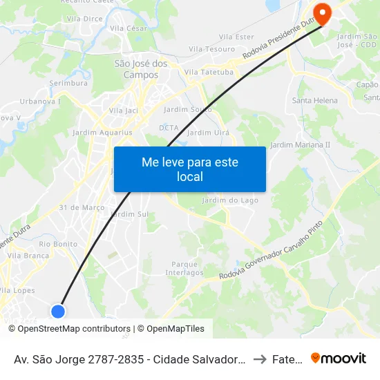Av. São Jorge 2787-2835 - Cidade Salvador Jacareí - SP 12312-130 Brasil to Fatec - Sjc map