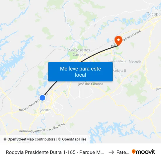 Rodovia Presidente Dutra 1-165 - Parque Meia Lua Jacareí - SP 12335-010 Brasil to Fatec - Sjc map