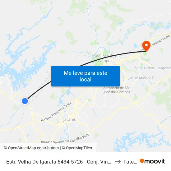 Estr. Velha De Igaratá 5434-5726 - Conj. Vinte E Dois De Abril Jacareí - SP Brasil to Fatec - Sjc map