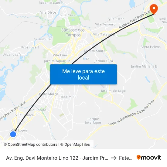 Av. Eng. Davi Monteiro Lino 122 - Jardim Primavera Jacareí - SP Brasil to Fatec - Sjc map