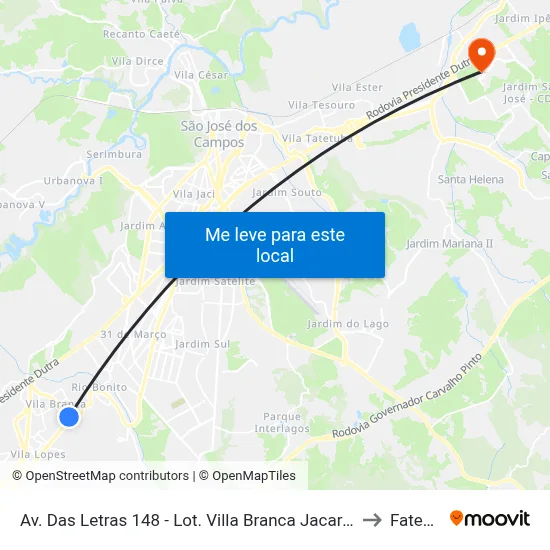 Av. Das Letras 148 - Lot. Villa Branca Jacareí - SP 12301-330 Brasil to Fatec - Sjc map