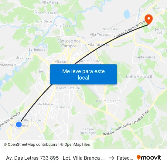 Av. Das Letras 733-895 - Lot. Villa Branca Jacareí - SP Brasil to Fatec - Sjc map