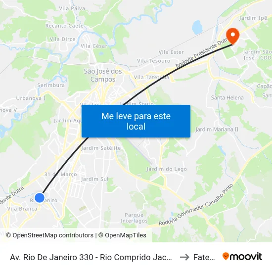 Av. Rio De Janeiro 330 - Rio Comprido Jacareí - SP 12302-130 Brasil to Fatec - Sjc map