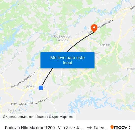 Rodovia Nilo Máximo 1200 - Vila Zeze Jacareí - SP Brasil to Fatec - Sjc map