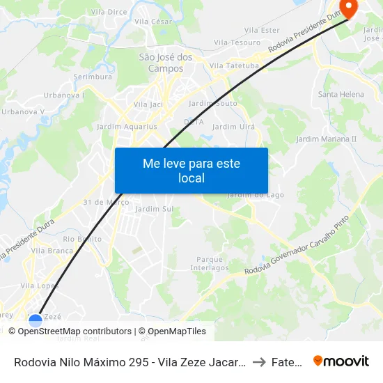 Rodovia Nilo Máximo 295 - Vila Zeze Jacareí - SP 12310-660 Brasil to Fatec - Sjc map