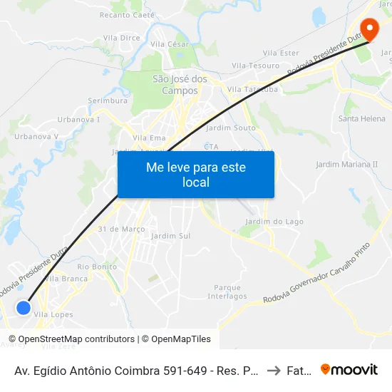 Av. Egídio Antônio Coimbra 591-649 - Res. Parque Dos Sinos Jacareí - SP 12328-513 Brasil to Fatec - Sjc map