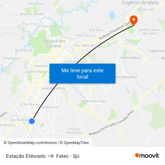 Estação Eldorado to Fatec - Sjc map