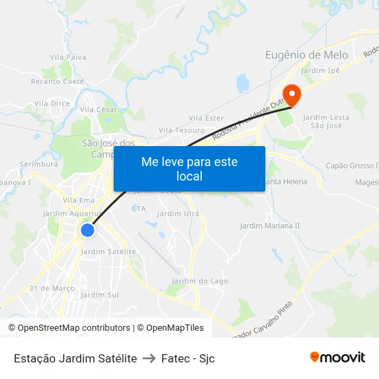 Estação Jardim Satélite to Fatec - Sjc map