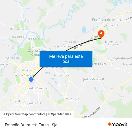 Estação Dutra to Fatec - Sjc map