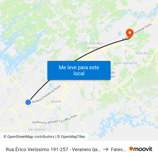 Rua Érico Veríssimo 191-257 - Veraneio Ijal Jacareí - SP Brasil to Fatec - Sjc map
