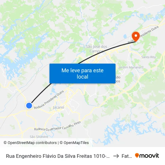 Rua Engenheiro Flávio Da Silva Freitas 1010-1026 - Chácaras Reunidas Igarapes Jacareí - SP Brasil to Fatec - Sjc map
