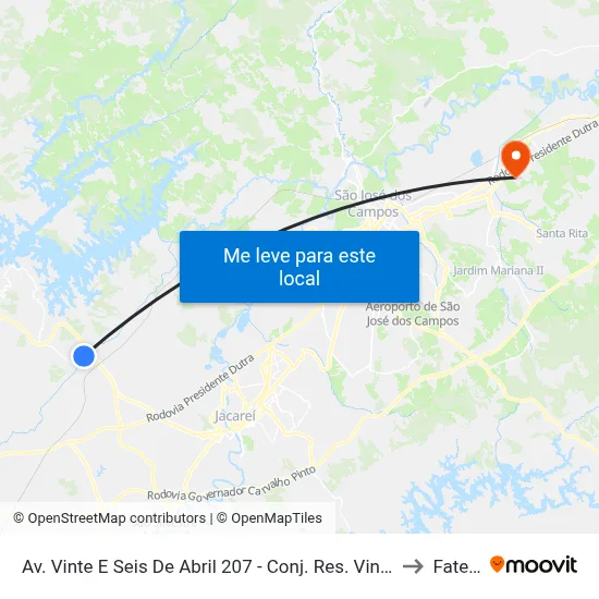 Av. Vinte E Seis De Abril 207 - Conj. Res. Vinte E Dois De Abril Jacareí - SP Brasil to Fatec - Sjc map