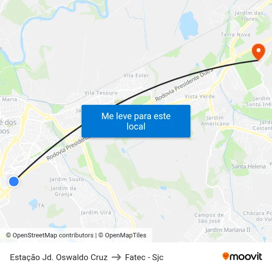 Estação Jd. Oswaldo Cruz to Fatec - Sjc map