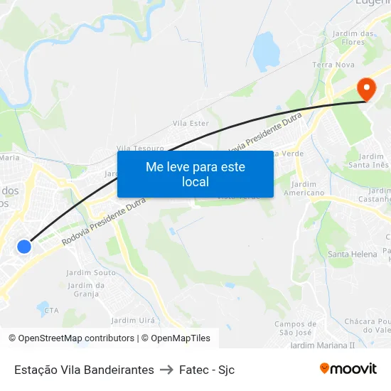 Estação Vila Bandeirantes to Fatec - Sjc map